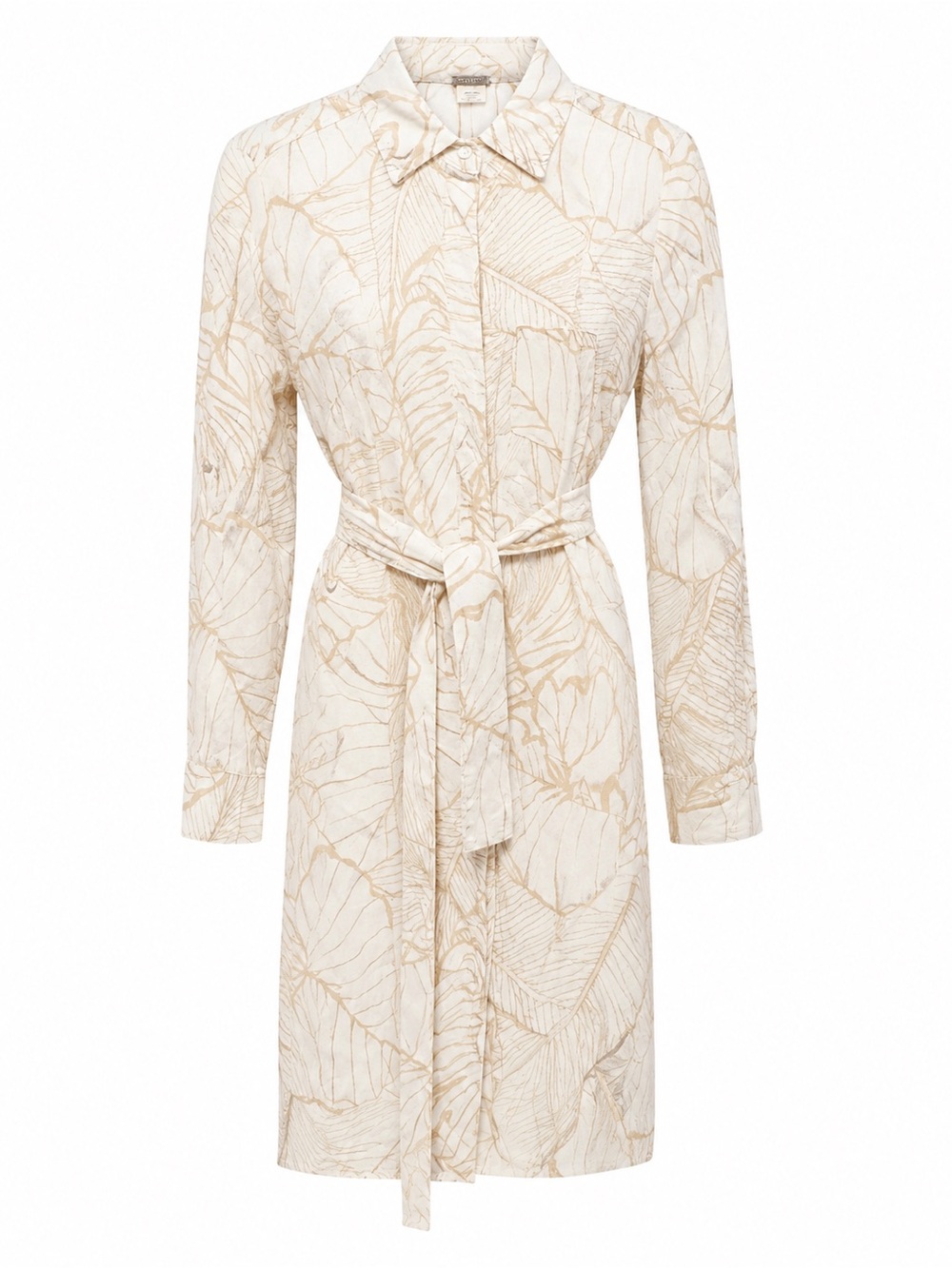 Magaschoni Cream & Beige Leaf-Print Long-Sleeve Shirt Dress